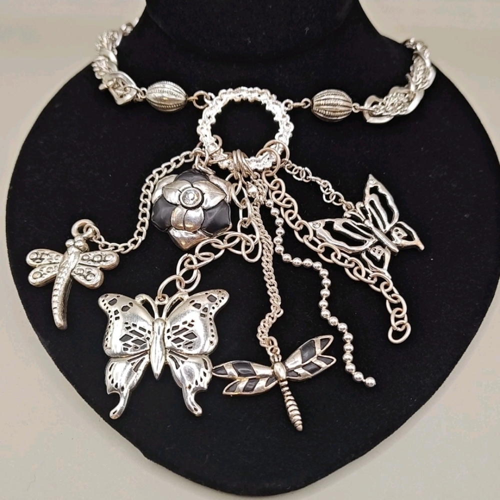 VTG Whimisical Fairy Butterfly Dragonfly Flower Y-Ring Dangle Charms Necklace